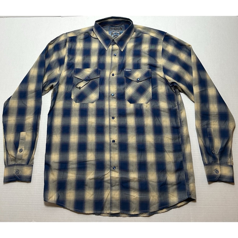 Dixxon Flannel Co. Size Large "The Stern" Blue Beige Plaid Biker Casual EUC